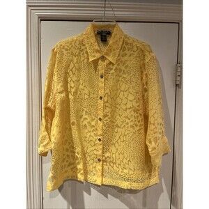 Mirasol Yellow Lace Appliqué Flower Button Up Top Embroidered Fairycore Fancy XL